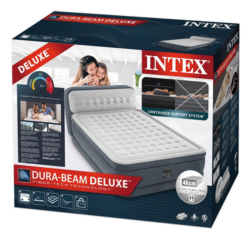 Colchão Inflável Casal Dura Beam Intex C/ Cabeceira 272kg Cor Cinza 110v