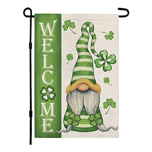 St Patrick's Day Garden Flag Gnome Shamrock Welcome 12ã...