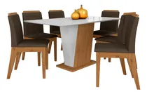 Comprar Mesa Com 6 Cadeiras Qatar 1,60 Cin\u002Foff White\u002Fmarrom - M.a Cor Cinamomo\u002Foff White\u002Fmarrom 04 Desenho do tecido das cadeiras Liso