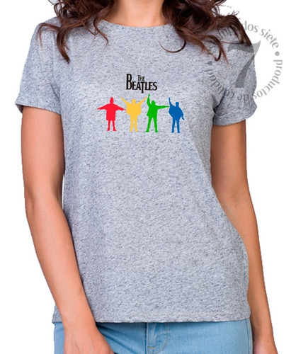 Polera Manga Corta Mujer The Beatles Help Full Color 