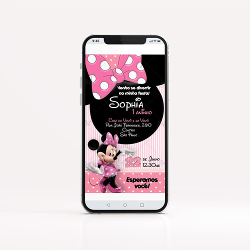 Convite Digital Minnie Rosa Personalizado 02