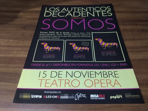 (pc618) Publicidad Los Autenticos Decadentes * Teatro Opera