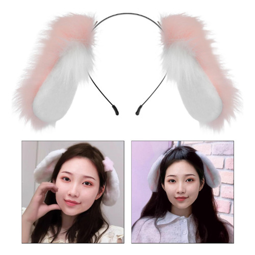 Diadema Con Orejas De Perro Esponjosas, Accesorio De Rosa