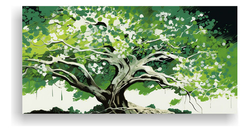 80x40cm Cuadro Tonos Living Árbol Baniano En Colores Verde 