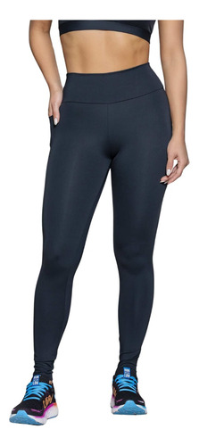 Calça Legging Run More Rola Moça Com Bolso Preto