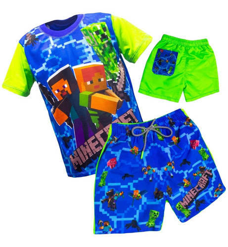 Conjunto De Minecraft Short Payero Y Franela 