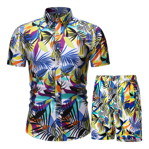 2024 New Hawaii Beach Short Sleeve Flower Shirt Set Men's