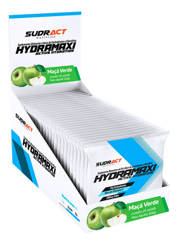 Isotônico Hydramaxi Sudract - 25 Sachês De 20g Rico Em Vit C Sabor Maçã Verde