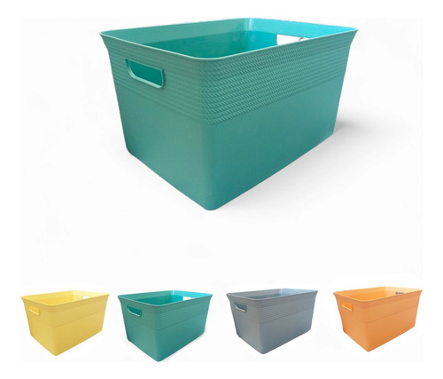 Organizador Rectangular Con Asas Color Turquesa