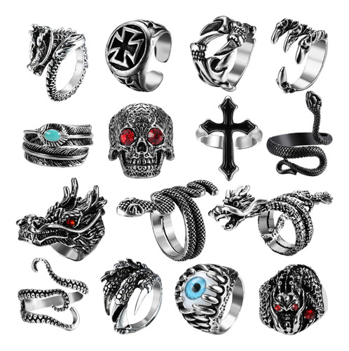 Jstyle Juego De 15 Anillos Punk Vintage Para Hombres Y Mujer