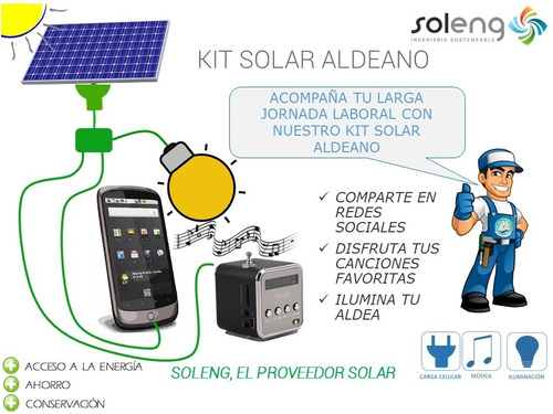 Kit Energía Solar Aldeano Usb Panel Batería Regulador Led