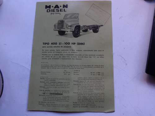 Folleto Antiguo Man Diesel M.a.n. Colectivo 400 1958 415