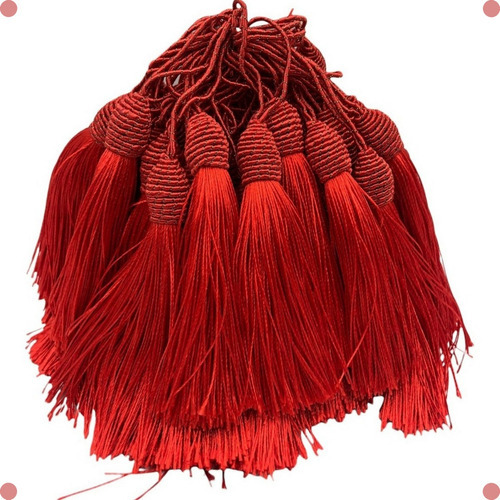 Pingente Tassel 9cm Poliéster Franjas Vermelho 10unidades 