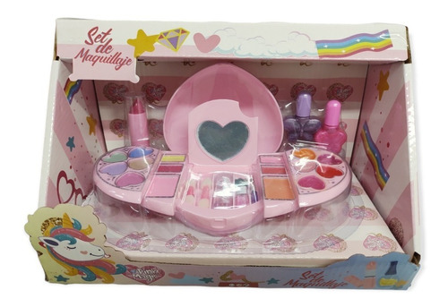 Imagen 1 de 6 de Maquillaje Para Nenas Cosmetica C/ Espejo Plegable Corazon