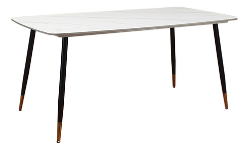 Mesa Comedor Rectangular 160 Simil Marmol Patas Doradas Blanco Negro