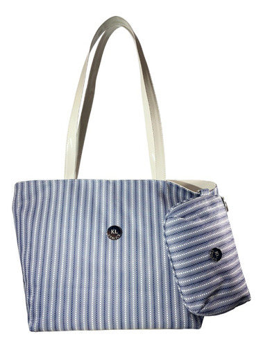 Bolso Playero + Porta Cosmético Rosi - Azul C/blanco Y Mante