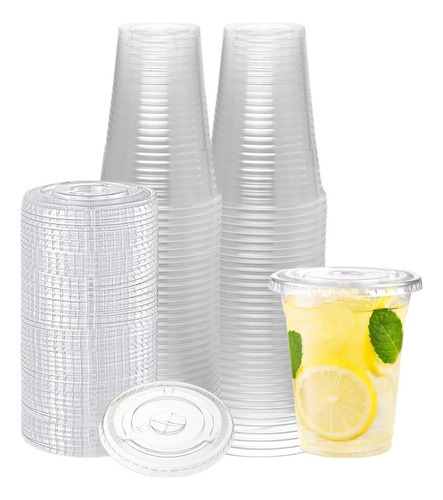 Vasos Plásticos Con Tapa Plana 12oz Vasos Desechables 50und