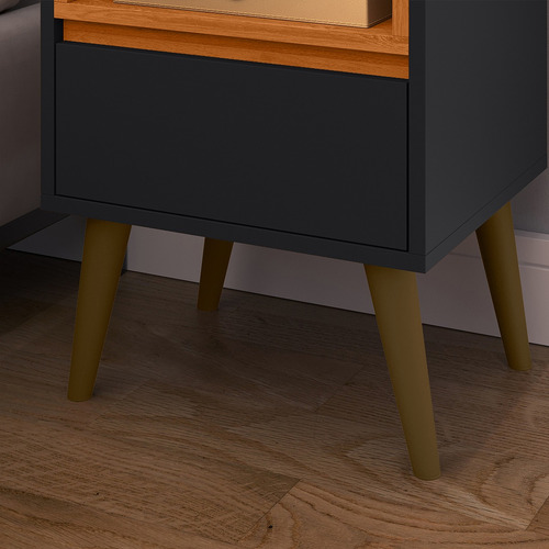 Mesa De Cabeceira Luxo Borcelle - Quarto Melissa Mdp Brilhante Preto/cedro