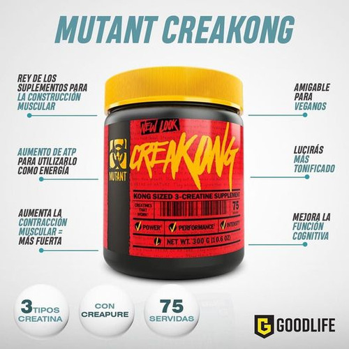 Mutant Creakong Creatina 3-creatine (creapure) 75 Srv 300gr Sabor Sin Sabor