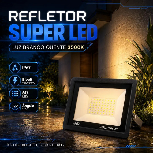 Kit 2 Refletor Super Led Micro Holofote 300w Ip67 Resistente Carcaça Preta Cor Da Luz Branco Quente Alta Potência