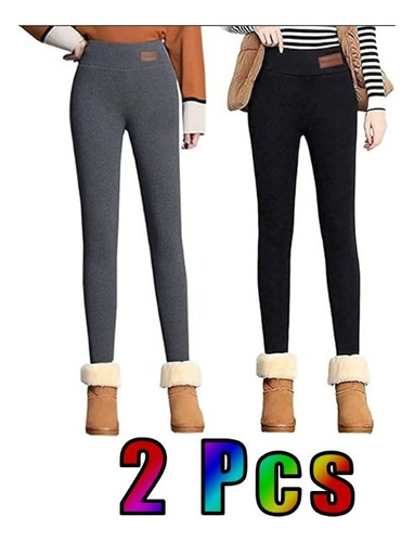 2pcs Leggings De Pantalón Térmico Opaco De Lana, Forro Polar