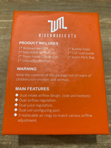 Atomizador Widowmaker Rta Con Algodón - 10 Dias De Uso
