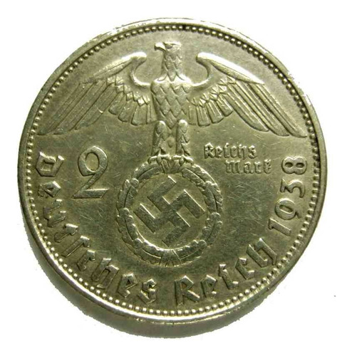 Ww2ª Alemania 2 Reichsmark De Plata Muy Bien Vea Las Fotos.-