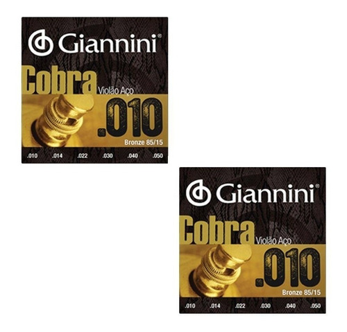 2 Encordoamento Violão Aço Elétric 010 Cobra Giannini Bronze