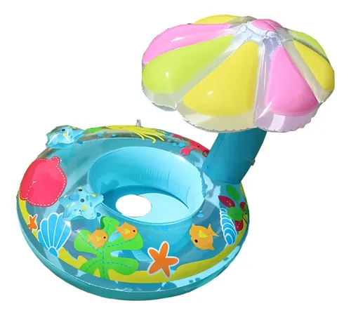 Flotador Para Bebé Con Sombrilla Y Protección UPF 50+ – Diseño De Coche Con Volante Y Bocina – Apto Para 6-36 Meses (8-16 Kg) – Incluye Bomba De Aire