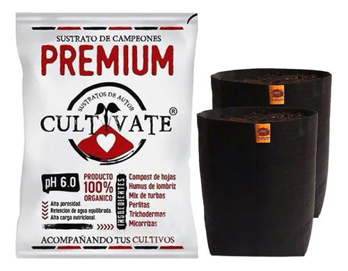 Sustrato Cultivate Premium 25ls Con Maceta Tela Omg 10ls 2u