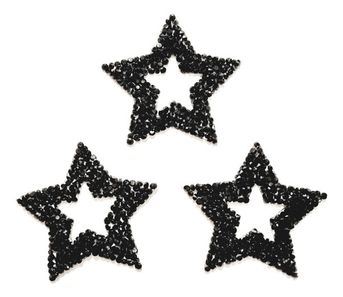Aplique Termoadhesivo Estrella Con Strass Pack X 3 Uni Negro