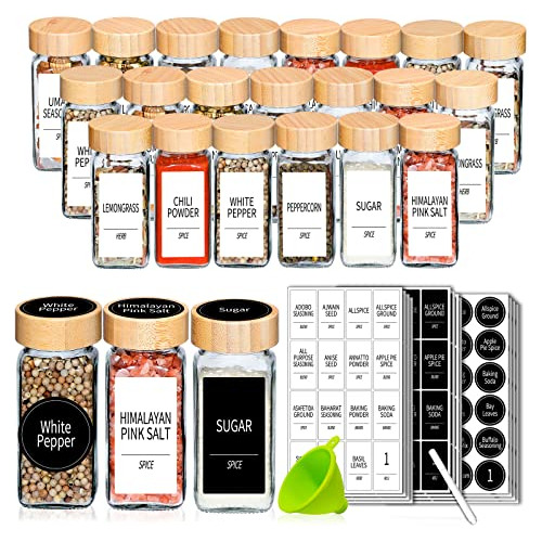 48 Spice Jars With Labels- Spice Jars With Bamboo Lids ...