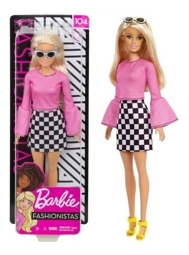 Barbie Fashionista No.104 Blusa Rosa Con Falda Cuadros Lente