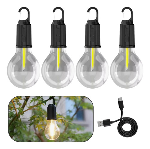 Kit 4 Lampadas Portatil Recarregavel Usb Camping Com Suporte