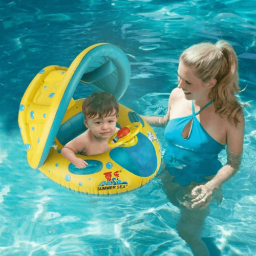 Boia Bote Carrinho Bebê Infantil Inflável Piscina Cobertura Removivel Proteção Com Volante Pop Imports