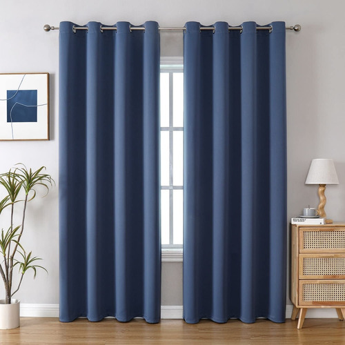 Cortina Azul Petroleo Con Ojales 2paneles 132x213cm Blackout