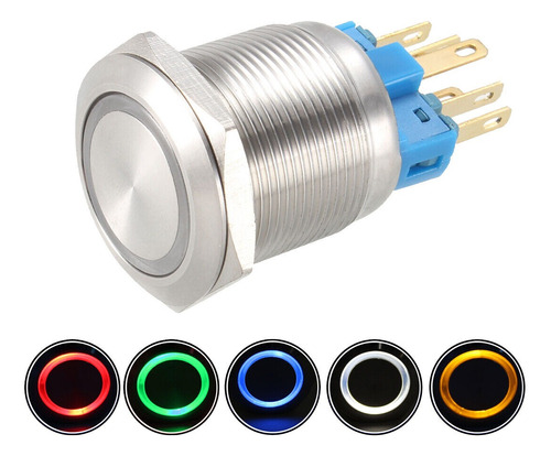 Boton Pulsador Metal Led Liso Con Retencion Zocalo 16mm 12v