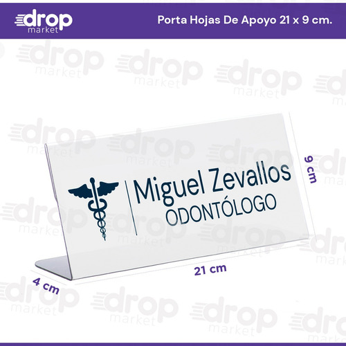Imagen 3 de 10 de Porta Nombres Porta Hojas Apoyo Tipo Acrílico 21x09cm. X10u