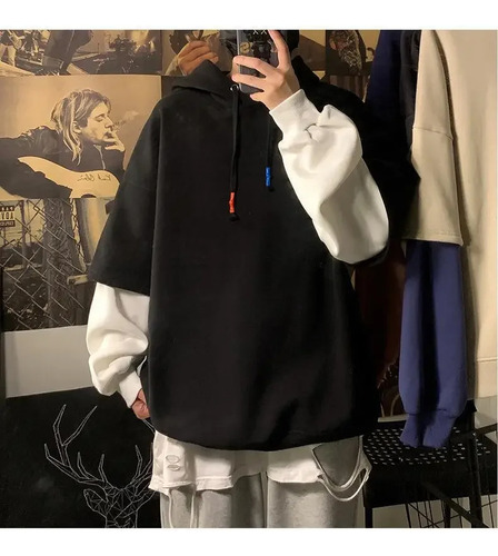 Sudadera Con Capucha Y Bloques De Color Para Hombre - Trendy
