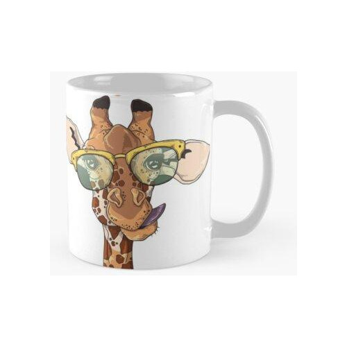 Taza Linda Jirafa Con Gafas De Sol Amarillas Frescas Calidad