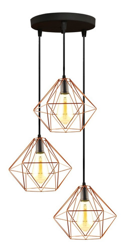 Lustre Pendente Retro Aramado Diamante Design Moderno Triplo