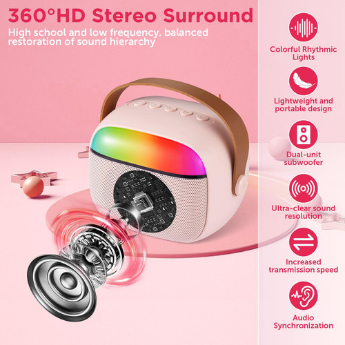 Mini Máquina De Karaoke Bluetooth Con 2 Micrófonos Inalámbri