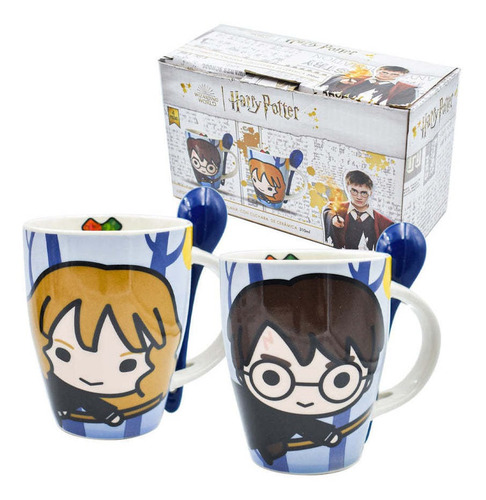 Harry Potter + Hermione-  Juego De 2 Tazas Con Cuchara 