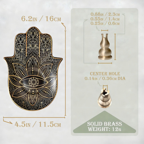 Soporte De Incienso De Mano Hamsa De Cerámica Color Negro Estilo