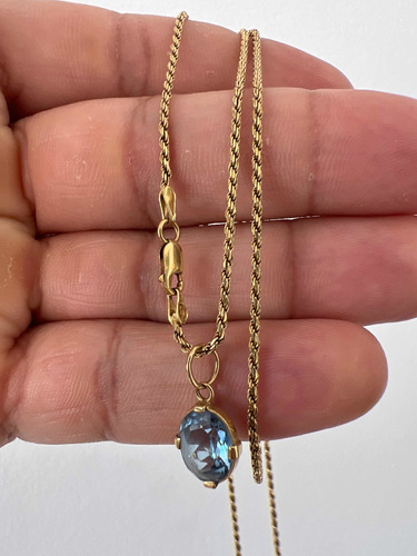 Colar Cordao Ouro 18k Com Topázio Luxo Azul Kit Maciço