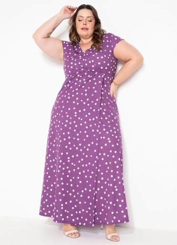 Vestido Longo Em Helanca Transpassado Manga Curta Plus Size