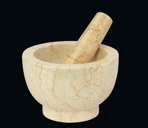 Mortero Y Mortero De Mármol Champán, 4 Pulgadas, Crema