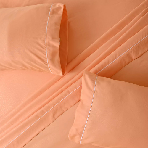 Sábana King Size 2800 Hilos Extra Suave Flores Peach Fuzz
