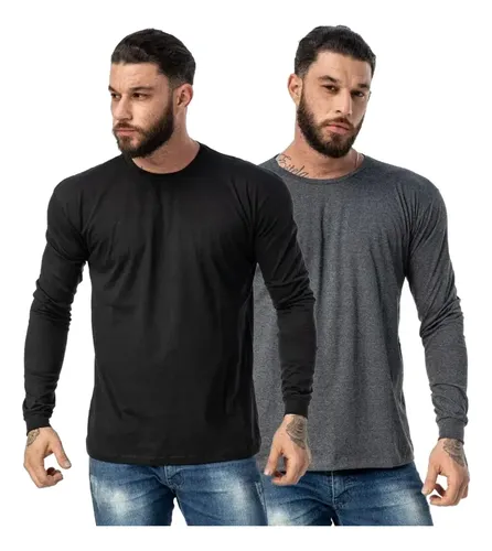 Kit 2 Camisetas Masculinas Manga Longa Algodão Premium