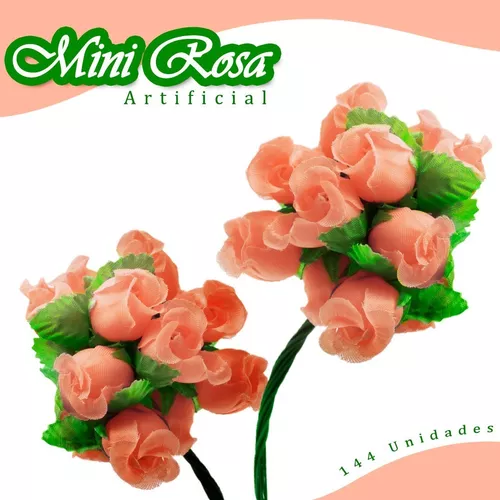 Mini Rosa Artificial - Kit C/ 144 Florzinha Salmão Nybc